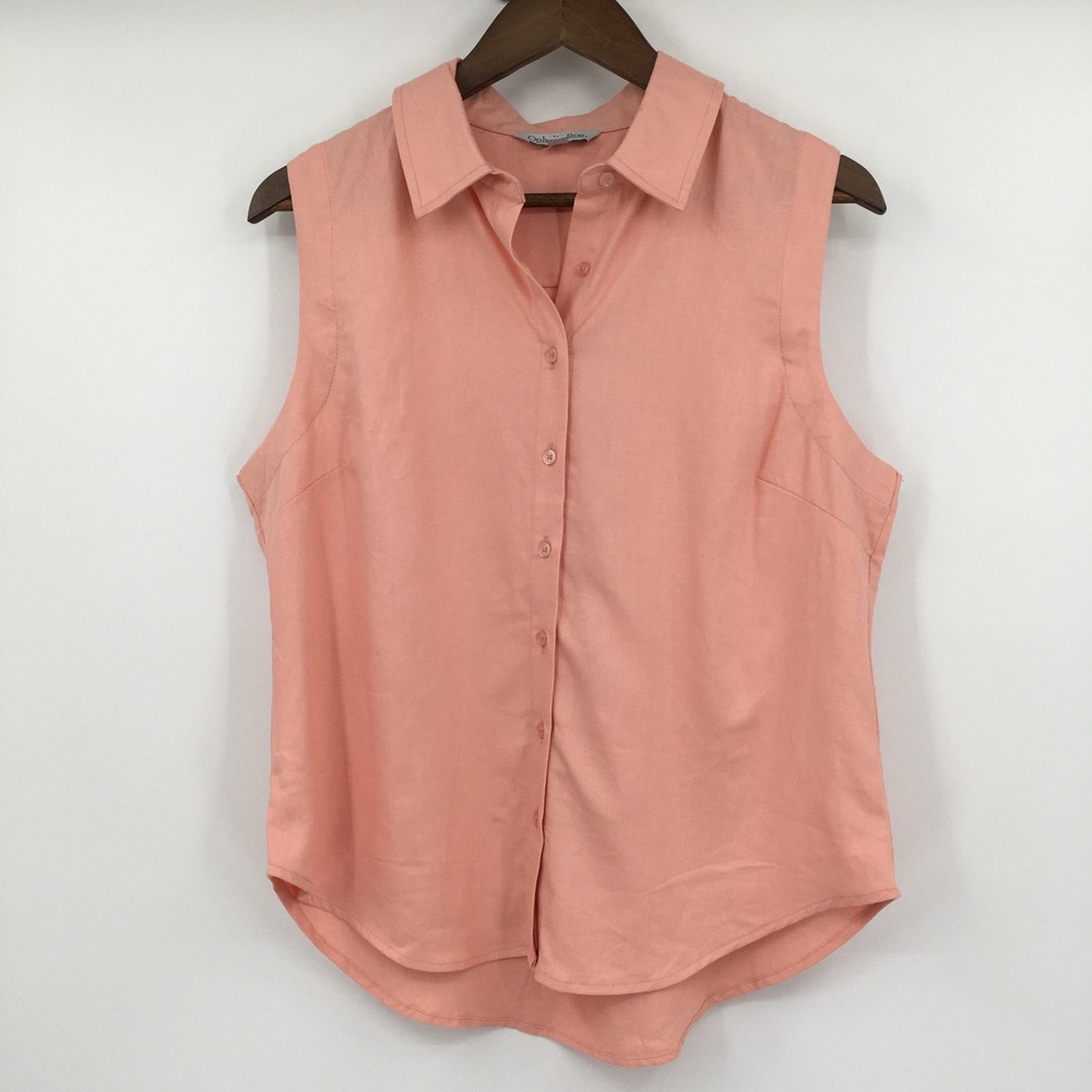 Ophelia Roe Sleeveless Linen Blend Button Down Shirt Womens L Peach Coastal